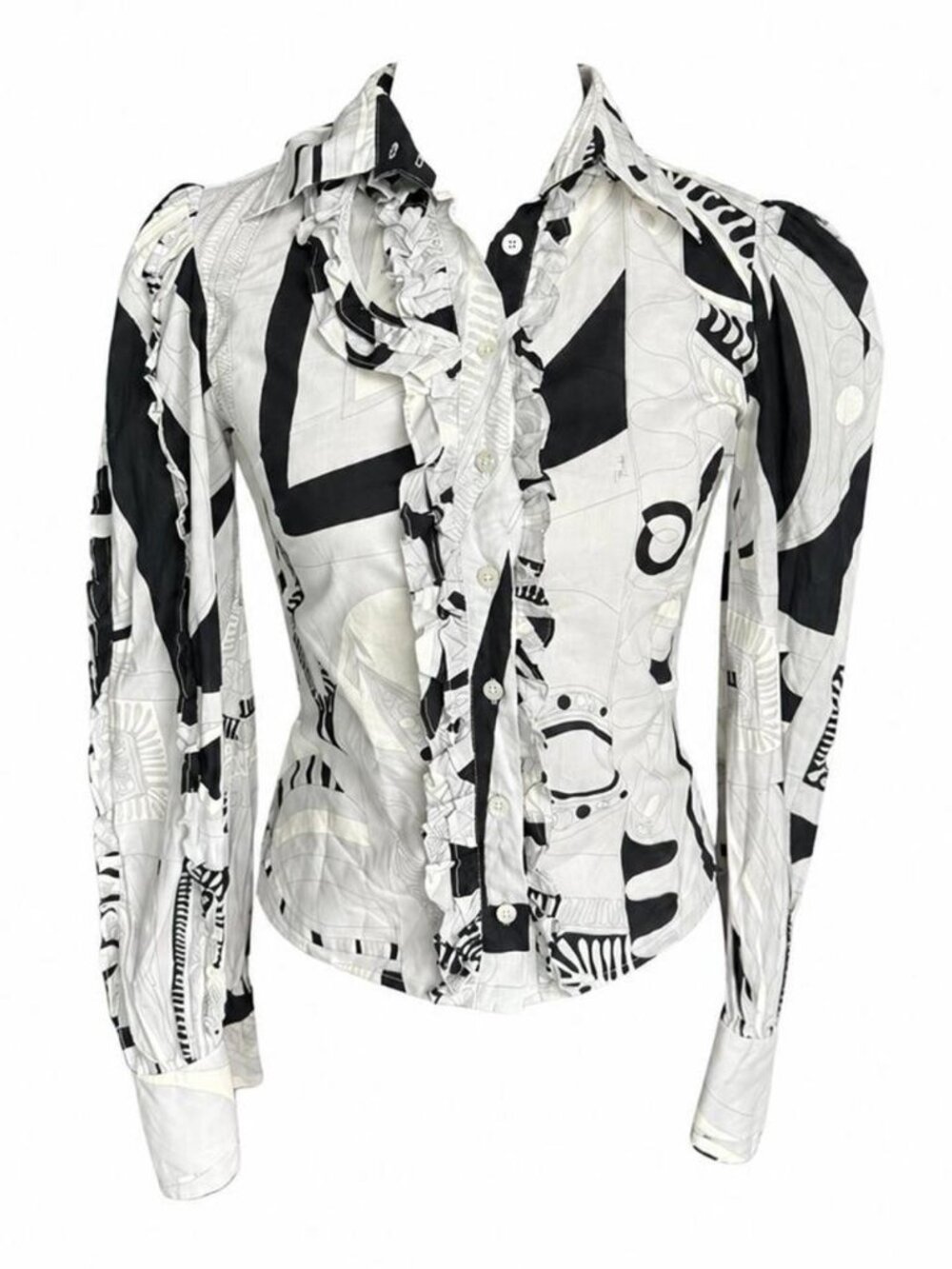 Emilio Pucci vintage ‘90s black and white button down with classic Pucci print